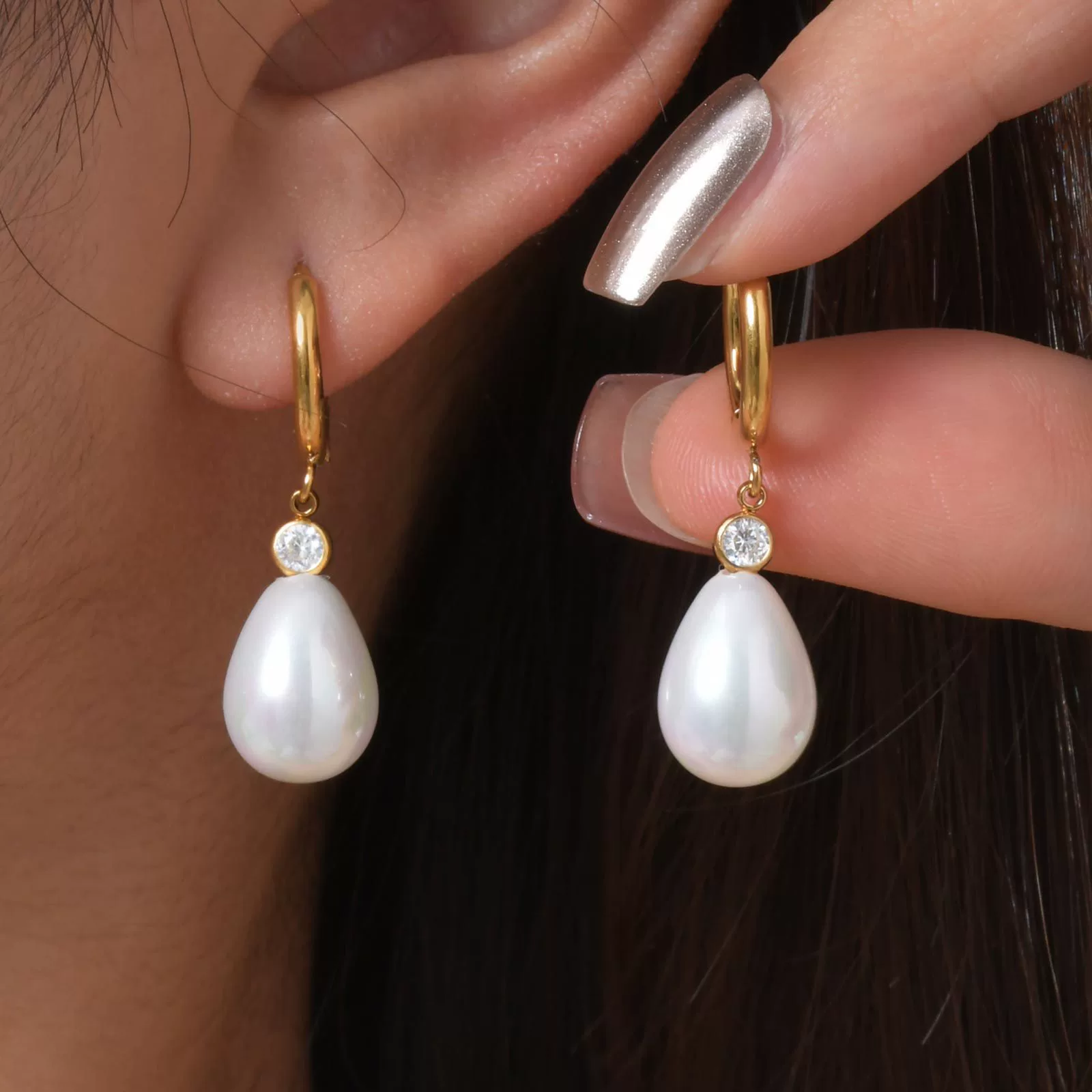 Wholesale Stainless Steel Zircon Imitation Pearl Drop Earrings French Retro Style Electroplated For Ladies - Image 3
