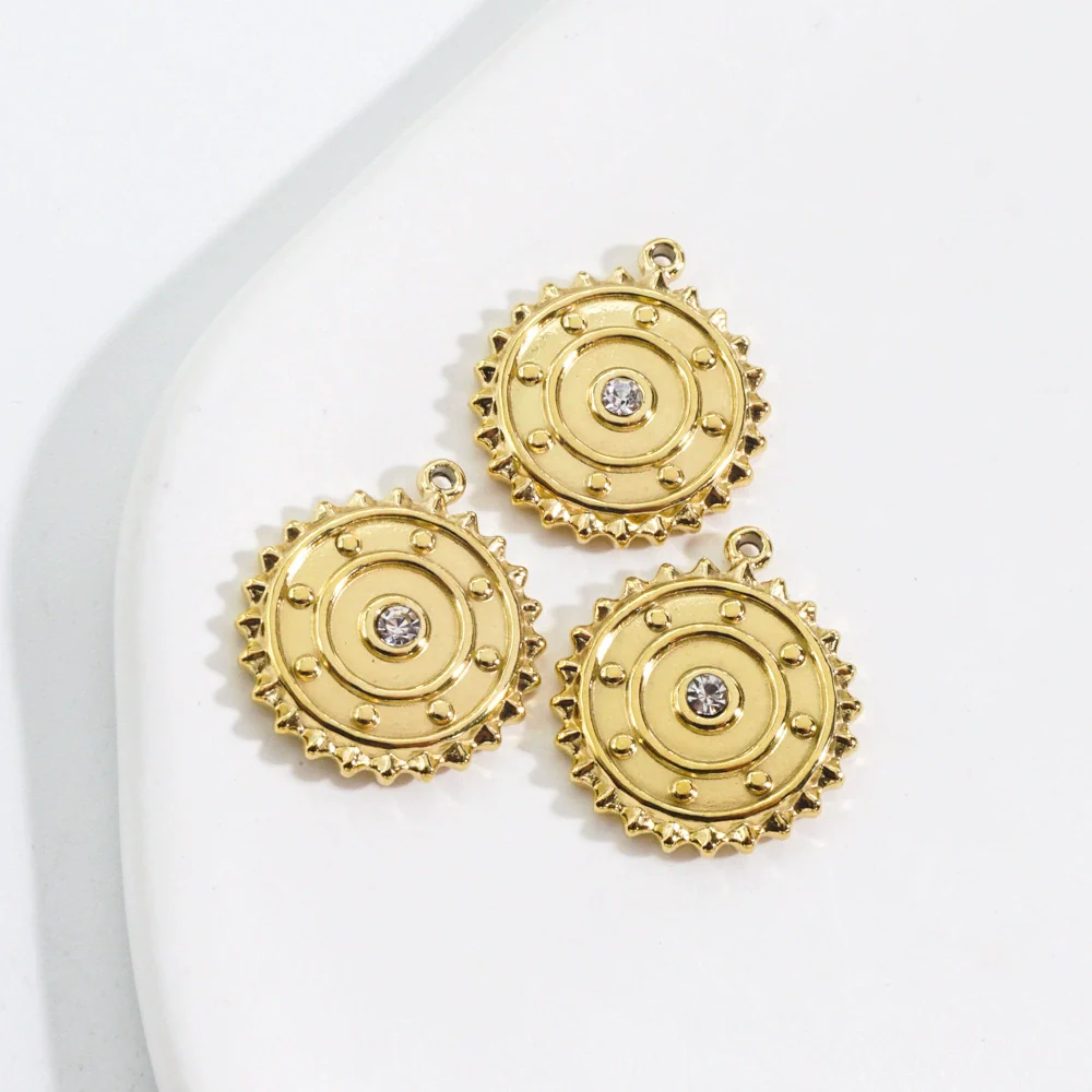 Wholesale Stainless Steel Zircon Inlaid Round Pendant And Earrings With Electroplating Treatment - Image 2