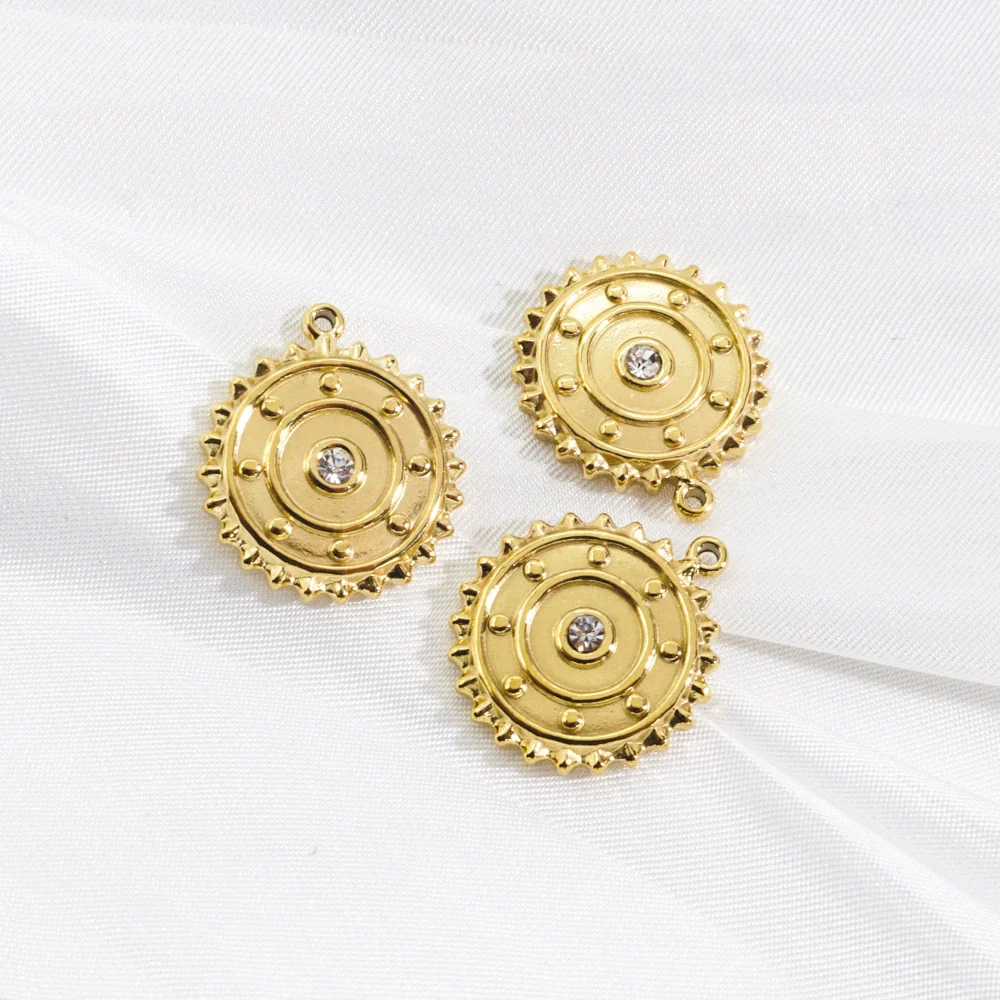 Wholesale Stainless Steel Zircon Inlaid Round Pendant And Earrings With Electroplating Treatment - Image 4