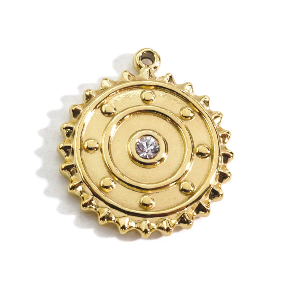 Wholesale Stainless Steel Zircon Inlaid Round Pendant And Earrings With Electroplating Treatment - Image 5