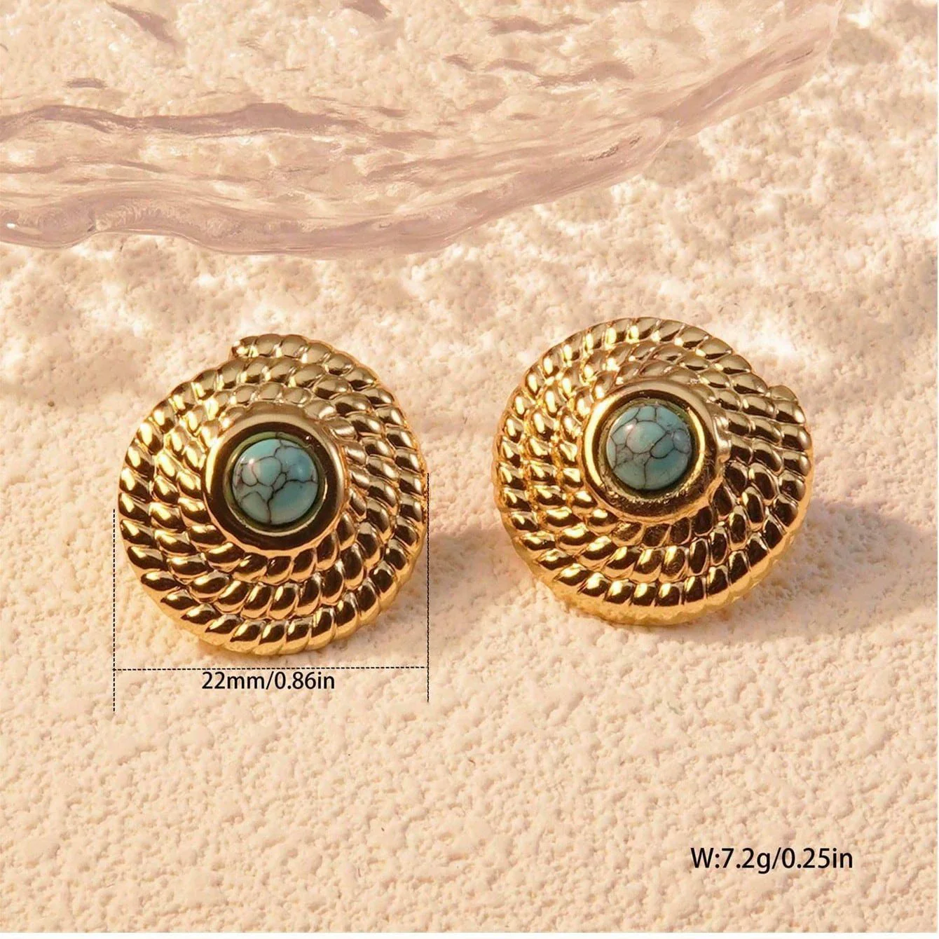 Wholesale Stamped Geometric Blue Turquoise Stainless Steel Earrings For Women - Image 4