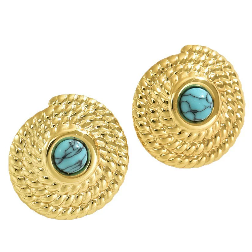 Wholesale Stamped Geometric Blue Turquoise Stainless Steel Earrings For Women - Image 5