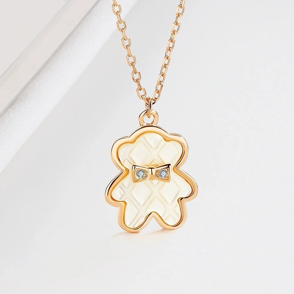 Wholesale Sterling Silver 925 Geometric Bear Shell Pendant Necklace For Women