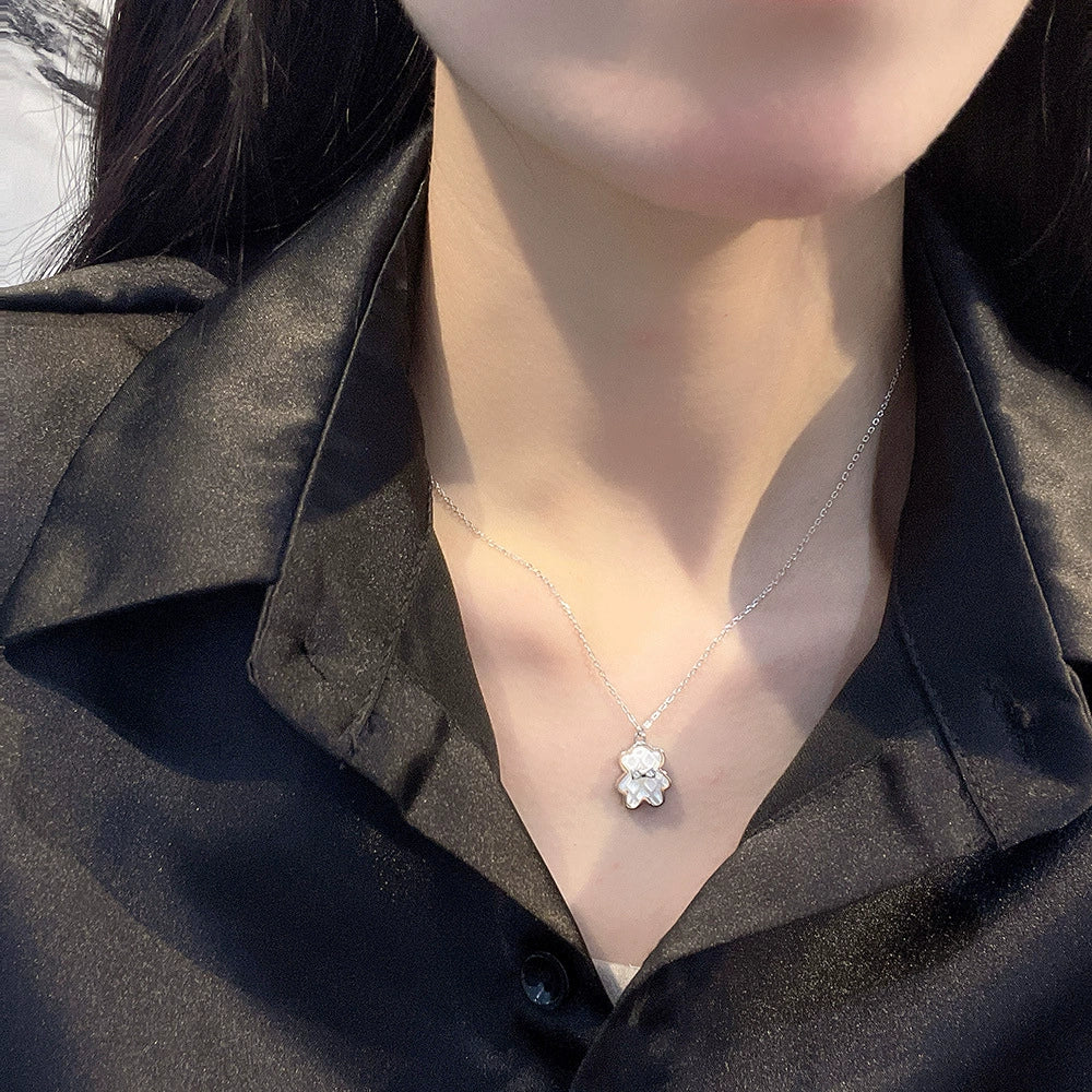 Wholesale Sterling Silver 925 Geometric Bear Shell Pendant Necklace For Women - Image 4