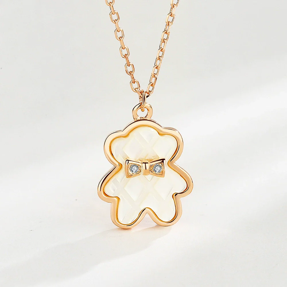 Wholesale Sterling Silver 925 Geometric Bear Shell Pendant Necklace For Women - Image 7
