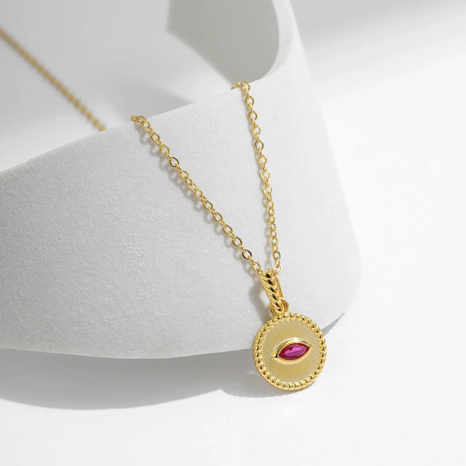 Wholesale Sterling Silver Geometric Pendant Necklace With Gemstones French Retro Style For Women - Image 3