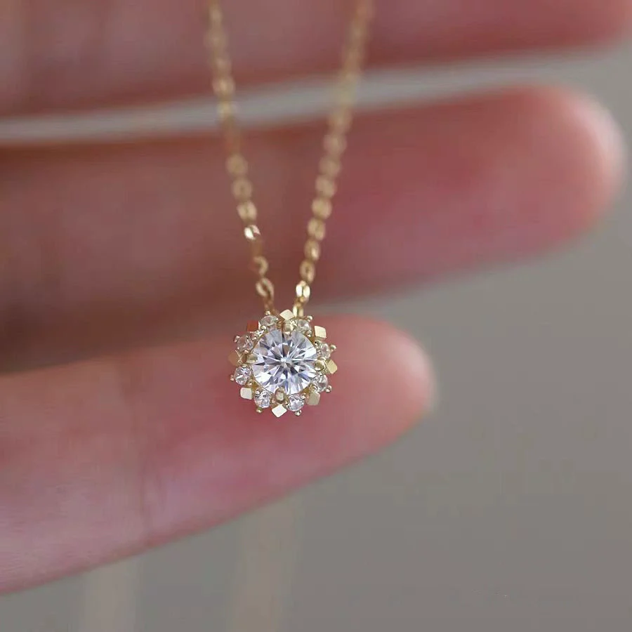 Wholesale Sterling Silver Geometric Sun Pendant Necklace Gold Plated Set With Diamonds For Women - Image 5