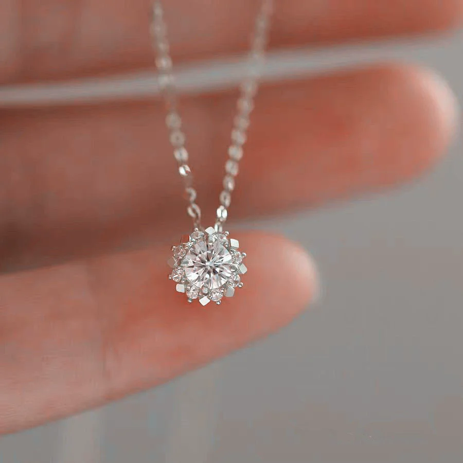 Wholesale Sterling Silver Geometric Sun Pendant Necklace Gold Plated Set With Diamonds For Women - Image 6