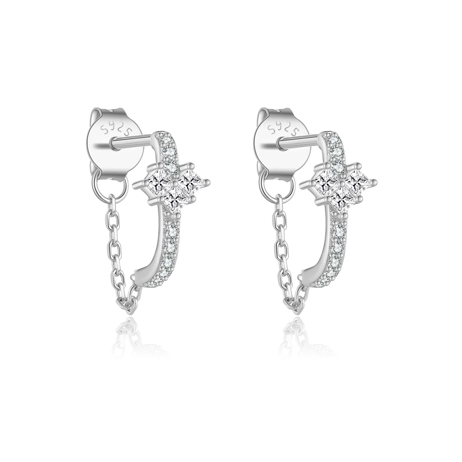 Wholesale Sterling Silver Heartshaped Geometric Design Electroplated Platinum And 18K Gold Earrings With Zircon - Image 6