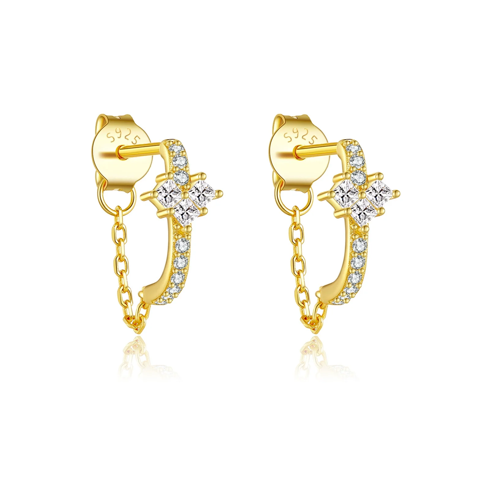 Wholesale Sterling Silver Heartshaped Geometric Design Electroplated Platinum And 18K Gold Earrings With Zircon - Image 7