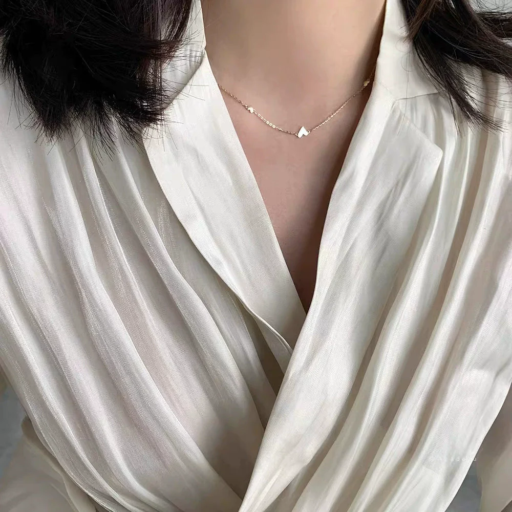 Wholesale Sterling Silver Heartshaped Necklace With Three Hearts 18K Gold Plated And Polishing Ochain For Women - Image 4