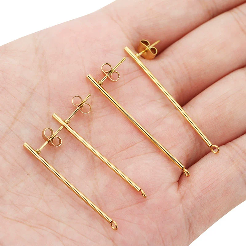 Wholesale Stick Ear Studs Stainless Steel Glossy 18K Vacuum Plated Jewelry Accessories - Image 2