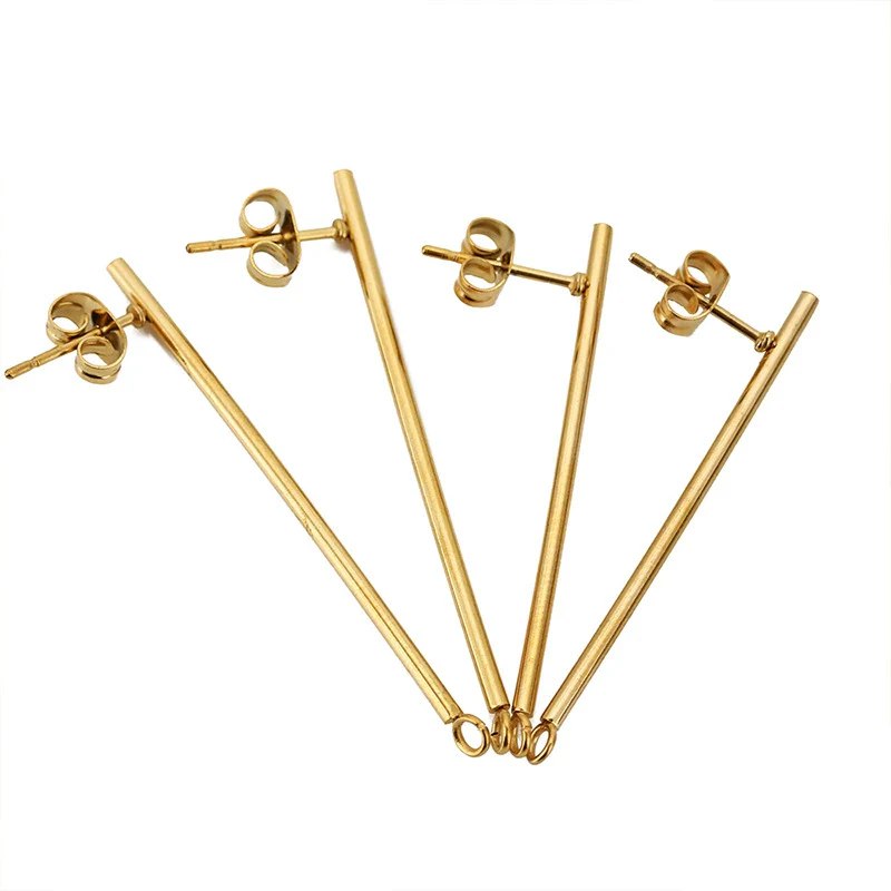 Wholesale Stick Ear Studs Stainless Steel Glossy 18K Vacuum Plated Jewelry Accessories - Image 4