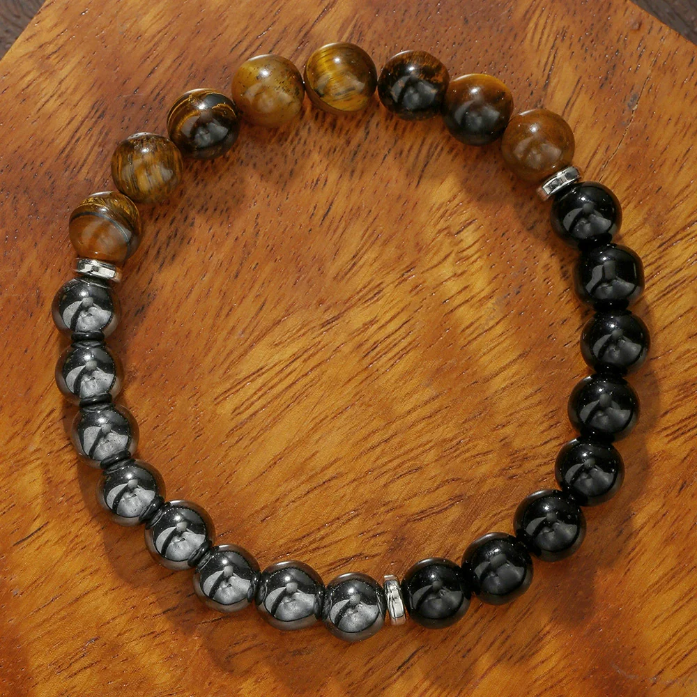 Wholesale Stone Wood Chip Weathered Beads Elastic Bracelet Handmade Geometric Jewelry Unisex - Image 10