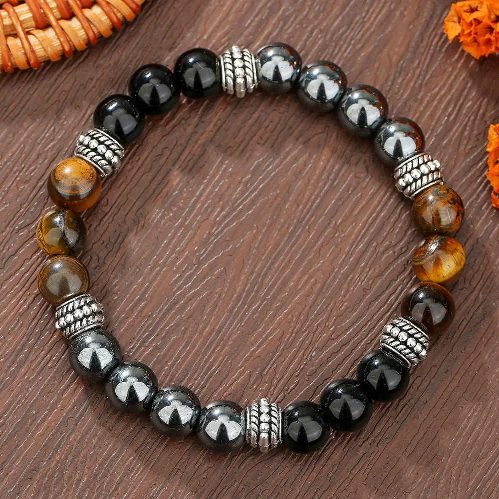 Wholesale Stone Wood Chip Weathered Beads Elastic Bracelet Handmade Geometric Jewelry Unisex - Image 3
