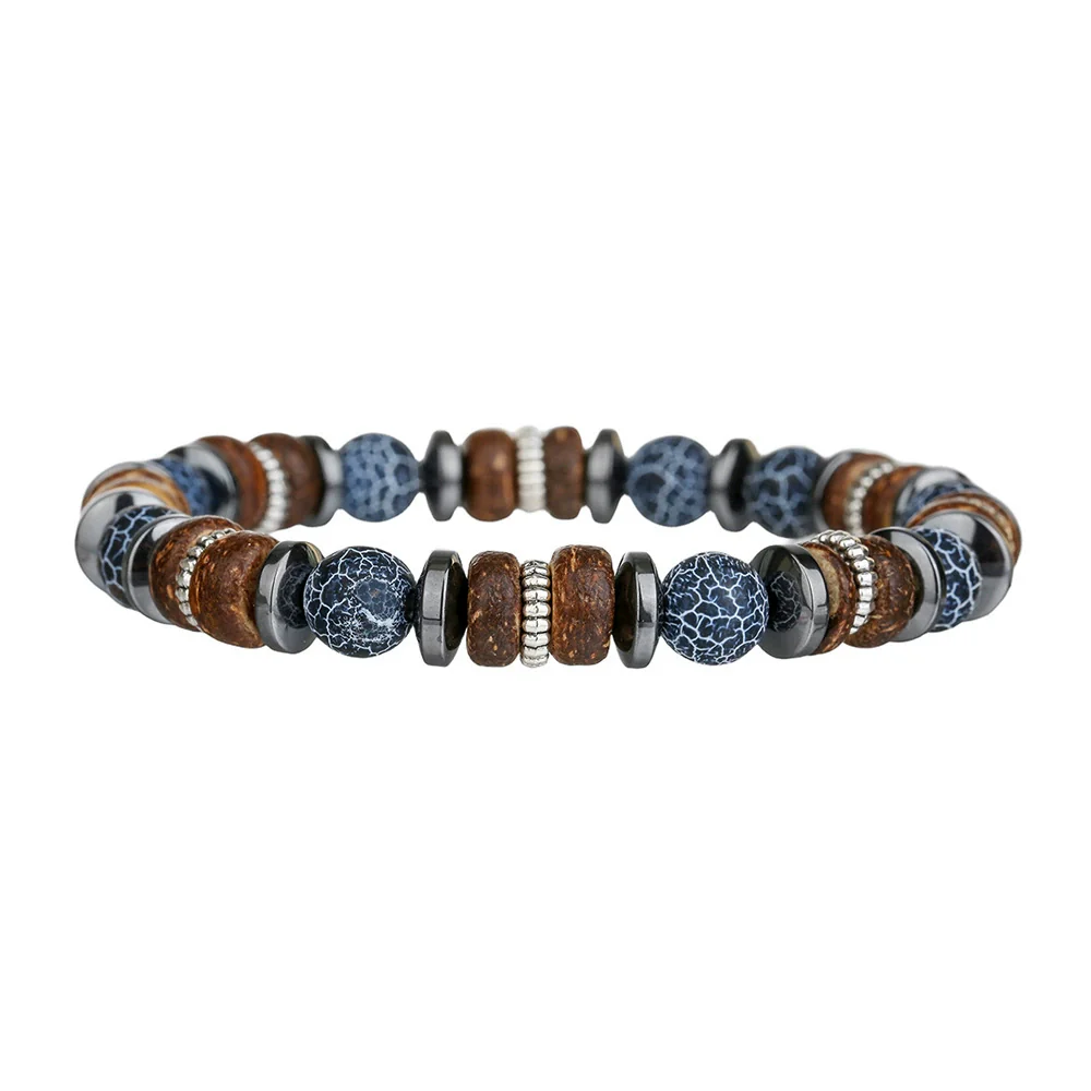 Wholesale Stone Wood Chip Weathered Beads Elastic Bracelet Handmade Geometric Jewelry Unisex - Image 5