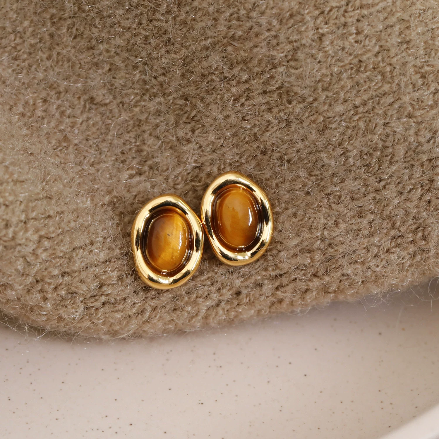 Wholesale Stud Earrings Copper Geometric Style Electroplating Tiger Eye Stone Ear Jewelry For Women - Image 4