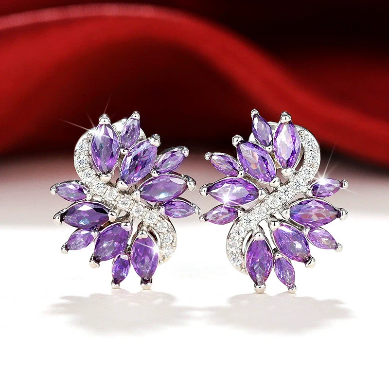 Wholesale Stud Earrings Copper Inlaid Zircon Flower Style