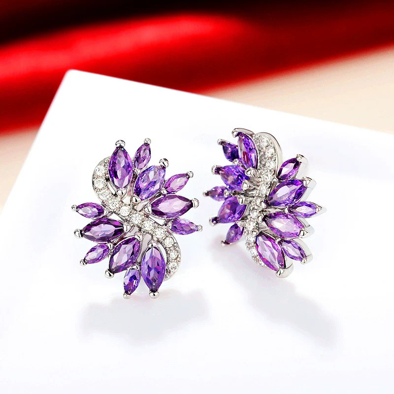 Wholesale Stud Earrings Copper Inlaid Zircon Flower Style - Image 2