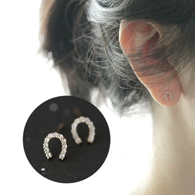 Wholesale Stud Earrings S925 Sterling Silver Ushaped With Micro Inlaid Zircon And 14K Gold Plated For Women
