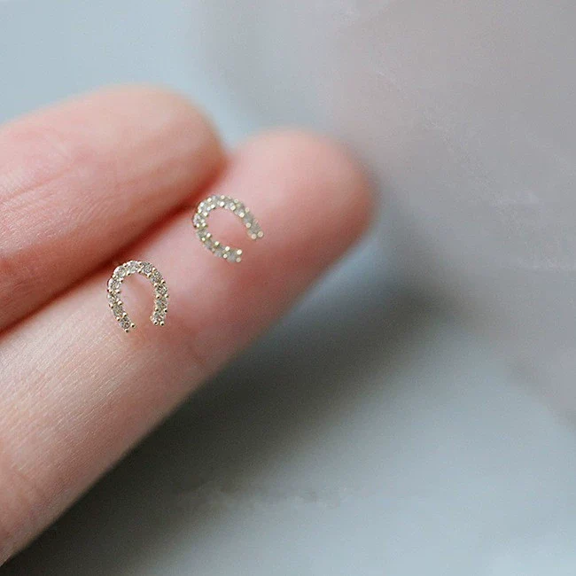 Wholesale Stud Earrings S925 Sterling Silver Ushaped With Micro Inlaid Zircon And 14K Gold Plated For Women - Image 3