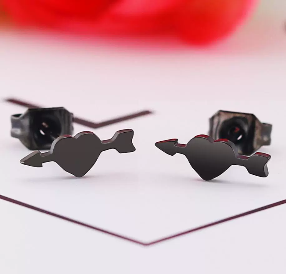 Wholesale Stud Earrings Stainless Steel Geometric Heart Arrow Design Electroplated For Women - Image 5