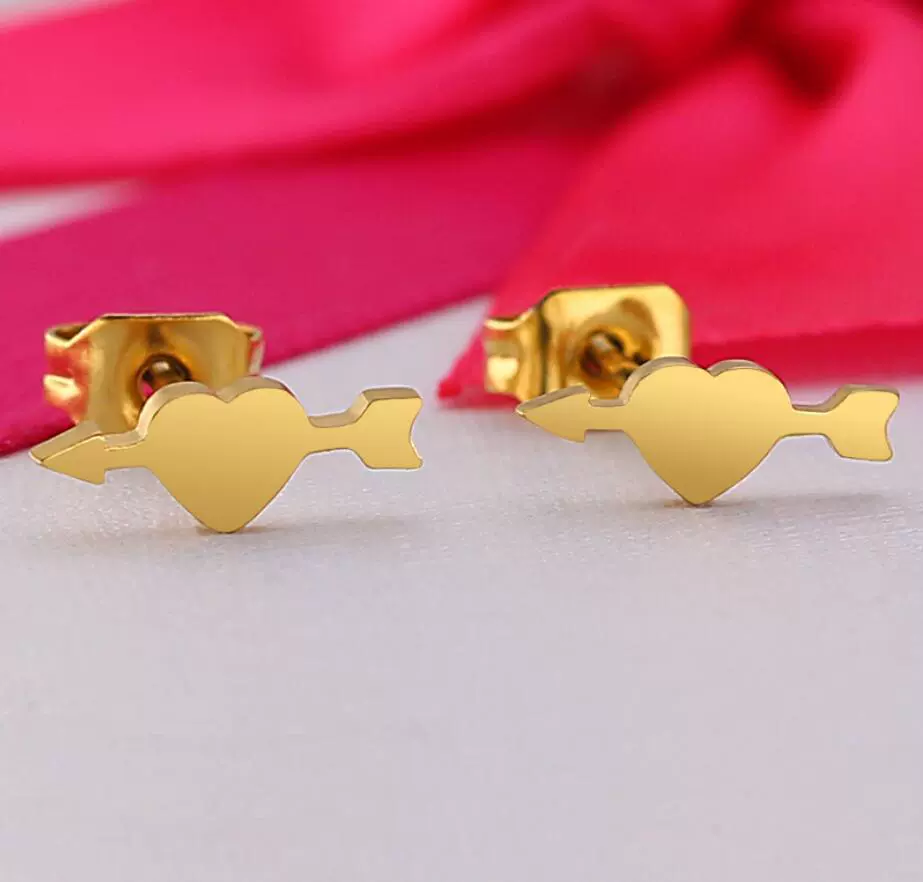 Wholesale Stud Earrings Stainless Steel Geometric Heart Arrow Design Electroplated For Women - Image 6