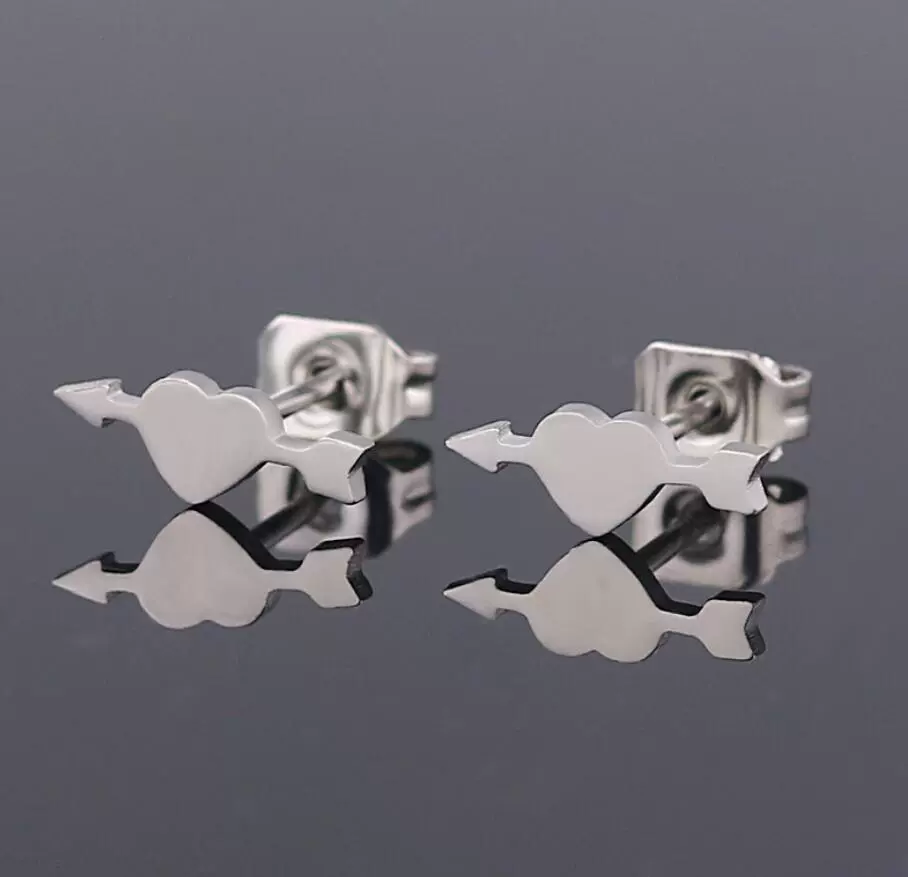 Wholesale Stud Earrings Stainless Steel Geometric Heart Arrow Design Electroplated For Women - Image 7