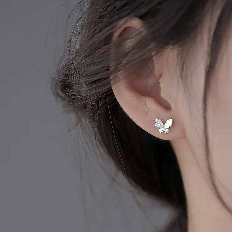 Wholesale Stud Earrings Sterling Silver Butterfly Diamondembedded Goldplated Mini Zircon Bow Animal Insect Zodiac Fairy Style For Women - Image 2
