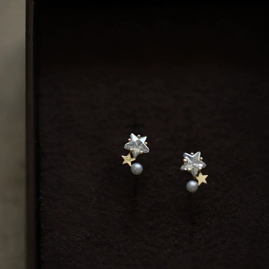Wholesale Stud Earrings Sterling Silver Fivepointed Star Pearl Inlaid For Women Cute Style - Image 2