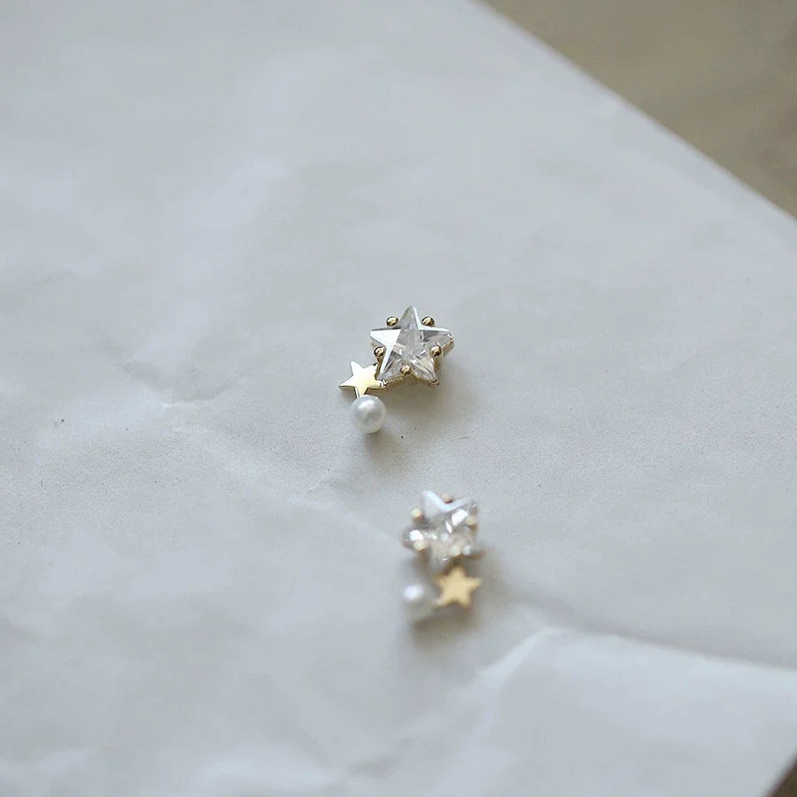 Wholesale Stud Earrings Sterling Silver Fivepointed Star Pearl Inlaid For Women Cute Style - Image 3