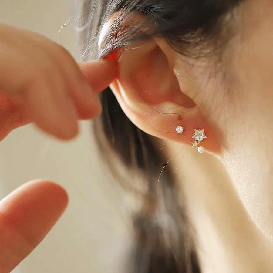 Wholesale Stud Earrings Sterling Silver Fivepointed Star Pearl Inlaid For Women Cute Style - Image 4