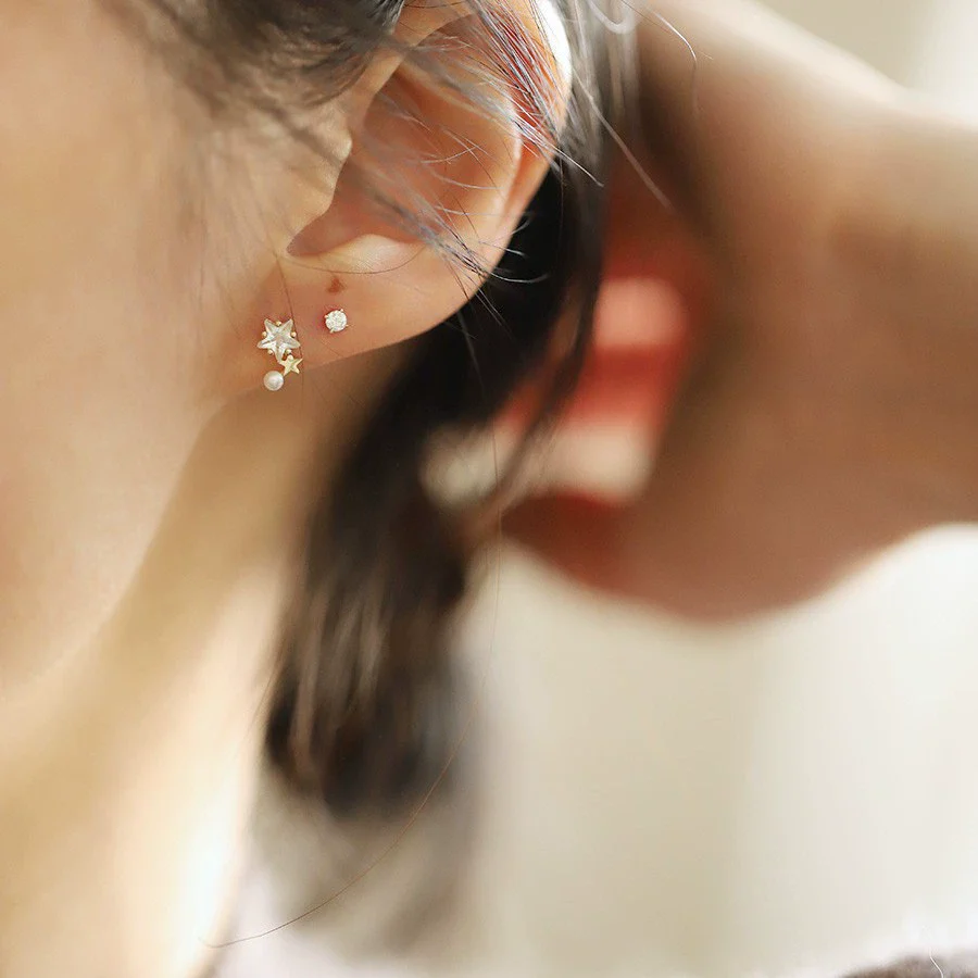 Wholesale Stud Earrings Sterling Silver Fivepointed Star Pearl Inlaid For Women Cute Style - Image 5