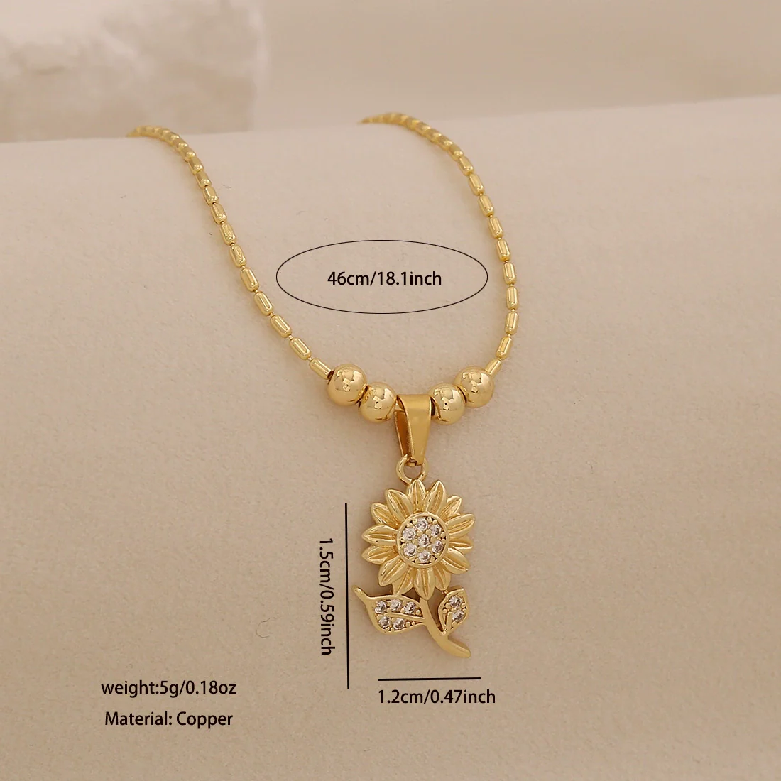 Wholesale Sunflower Pendant Necklace Light Luxury 18K Plated Copper Floral Pastoral Style Jewelry - Image 7