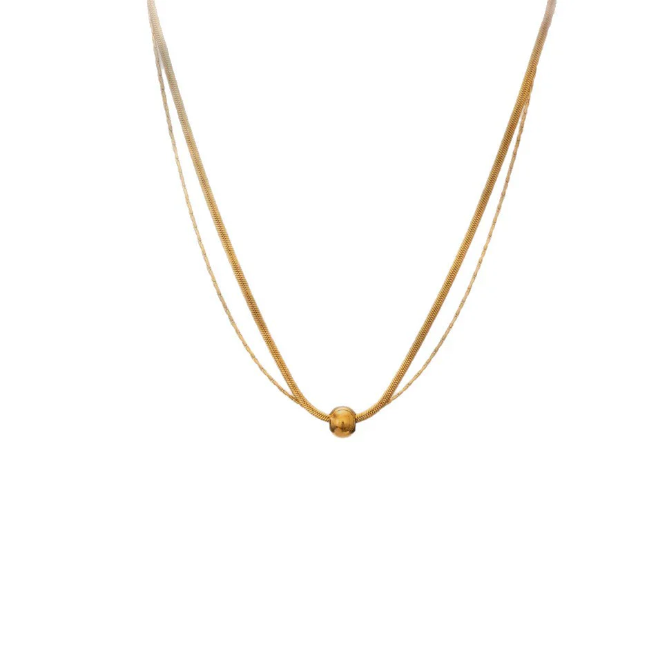 Wholesale Sweet And Cool Geometric Doublelayer Gold Bead Titanium Steel Snake Bone Chain Necklace And Anklet For Women - Image 5