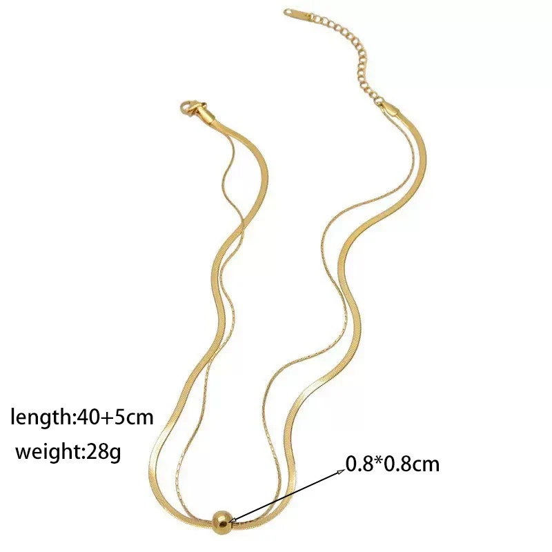 Wholesale Sweet And Cool Geometric Doublelayer Gold Bead Titanium Steel Snake Bone Chain Necklace And Anklet For Women - Image 6