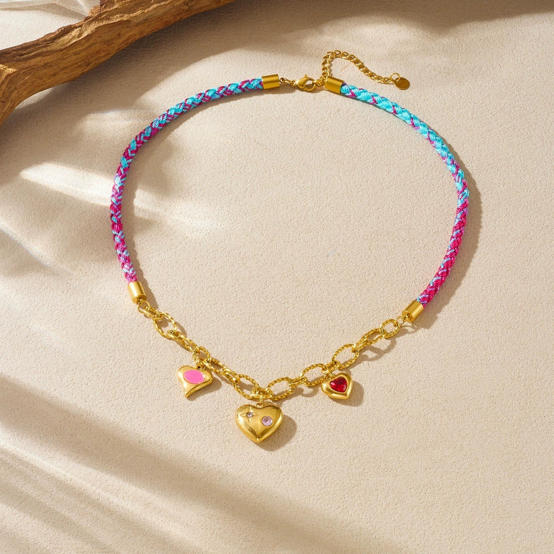 Wholesale Sweet And Cool Style Electroplated Stainless Steel Heartshaped Handwoven Rope Chain Necklace For Women - Image 3