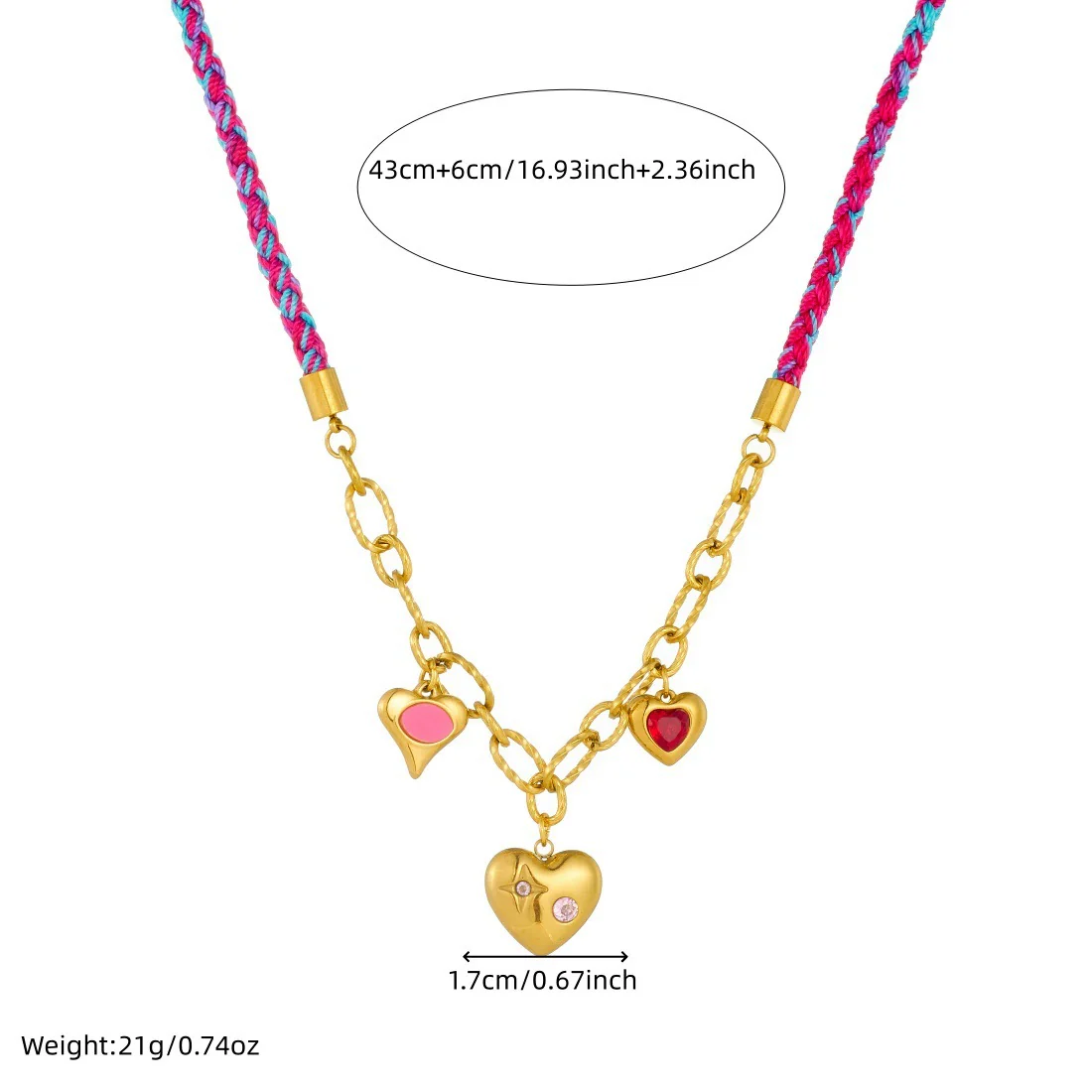 Wholesale Sweet And Cool Style Electroplated Stainless Steel Heartshaped Handwoven Rope Chain Necklace For Women - Image 4