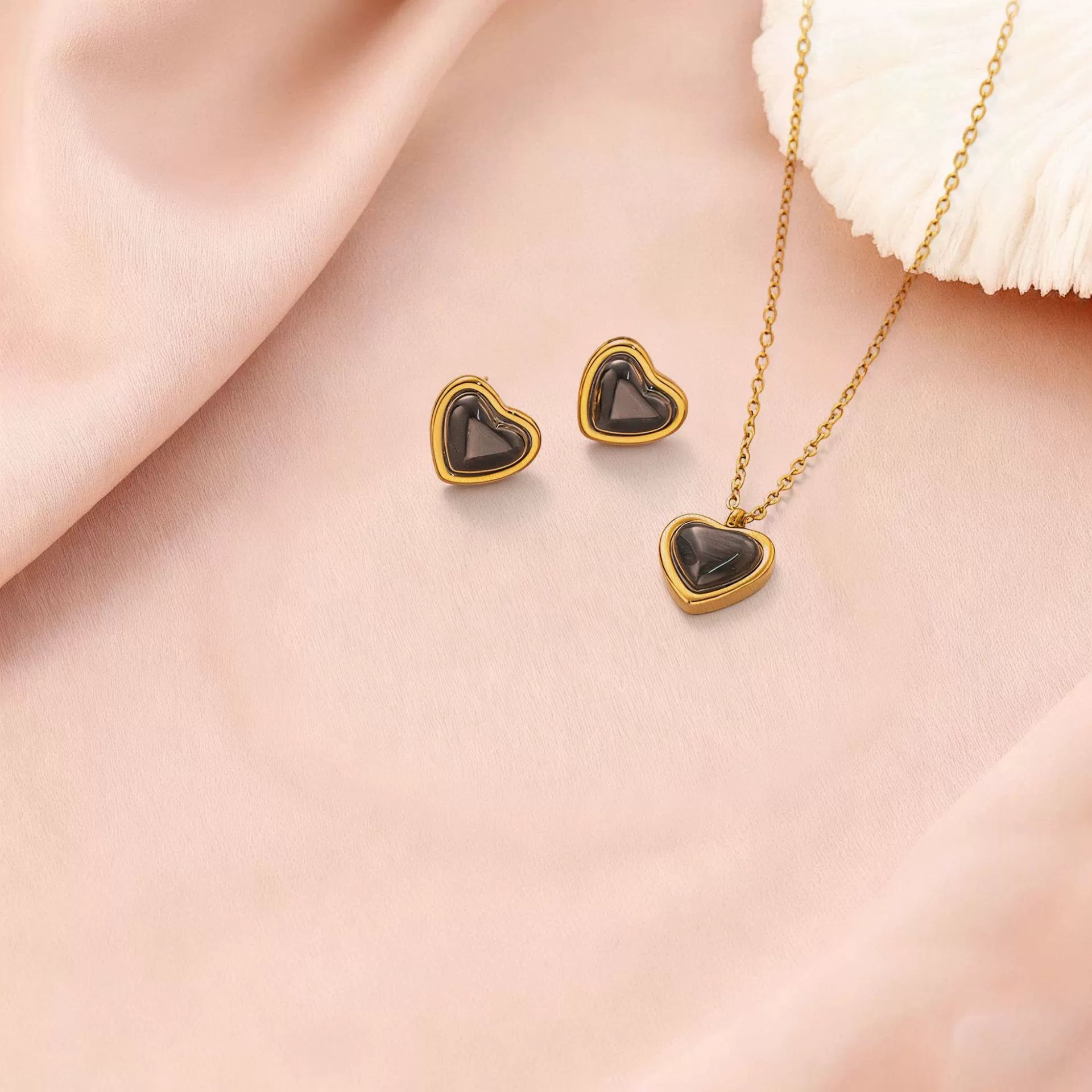 Wholesale Sweet And Cool Women's Jewelry Electroplated 18K Gold Titanium Steel Stainless Steel With Heart Water Drop Bell Patterns O Word Chain Earrings And Necklaces - Image 7