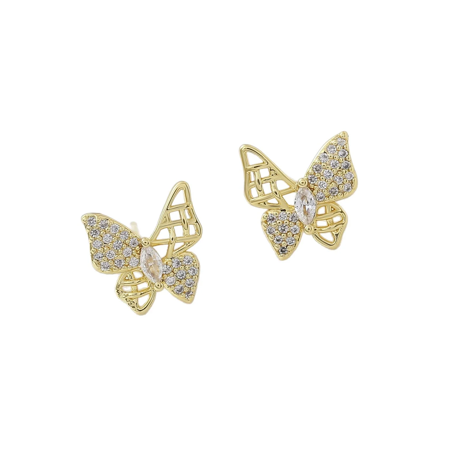 Wholesale Sweet Animal Shaped Hollow Copper Goldplated Butterfly Ear Studs For Women - Image 5