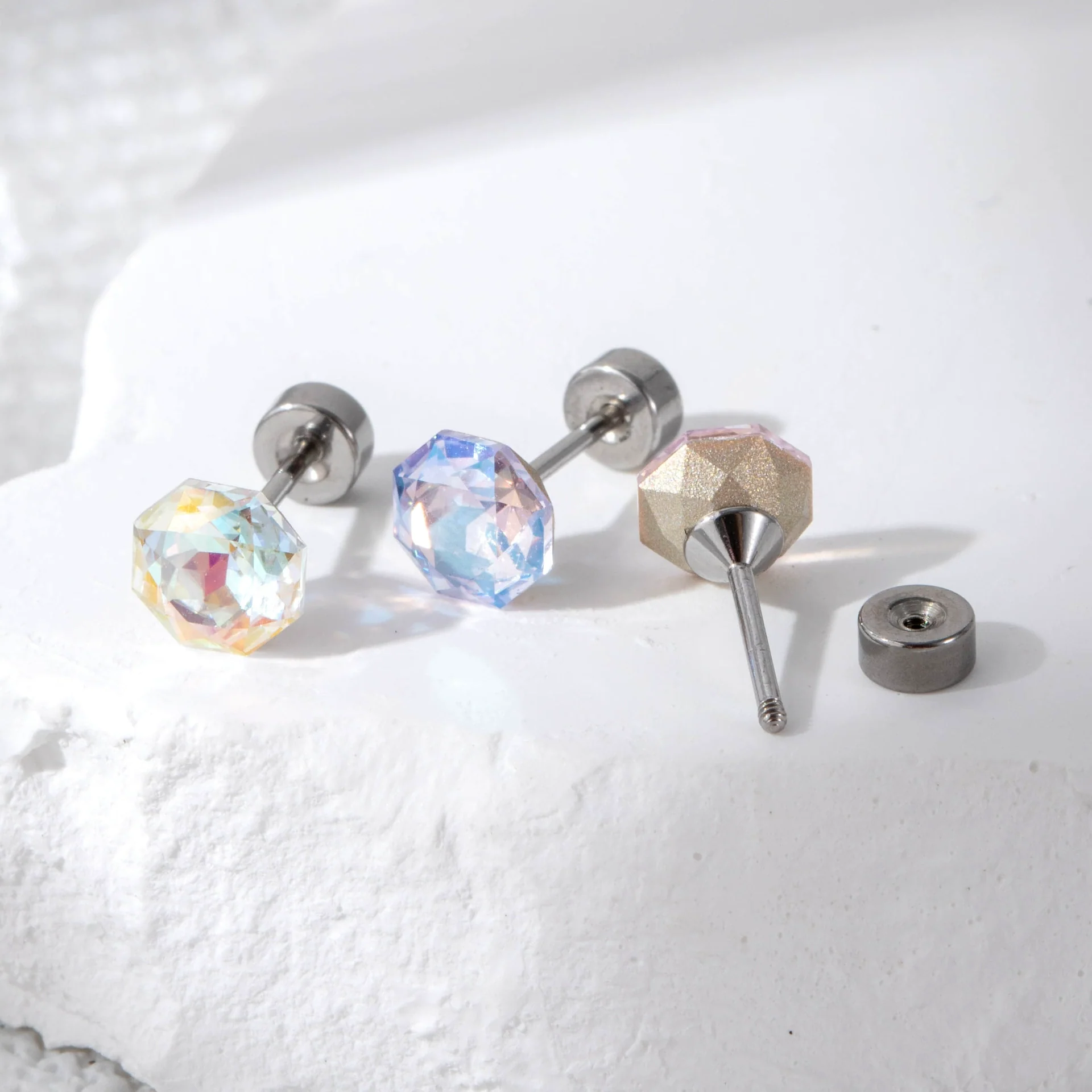 Wholesale Sweet Geometric Crystal Titanium Steel Octagon Earrings