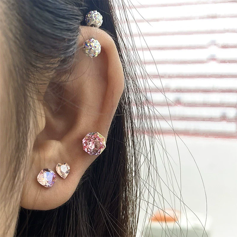 Wholesale Sweet Geometric Crystal Titanium Steel Octagon Earrings - Image 2