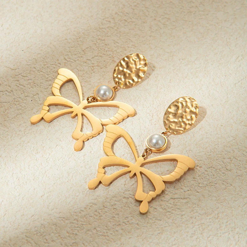 Wholesale Sweet Stainless Steel Gold Plated Butterfly Fashion Women's Earrings - Image 2