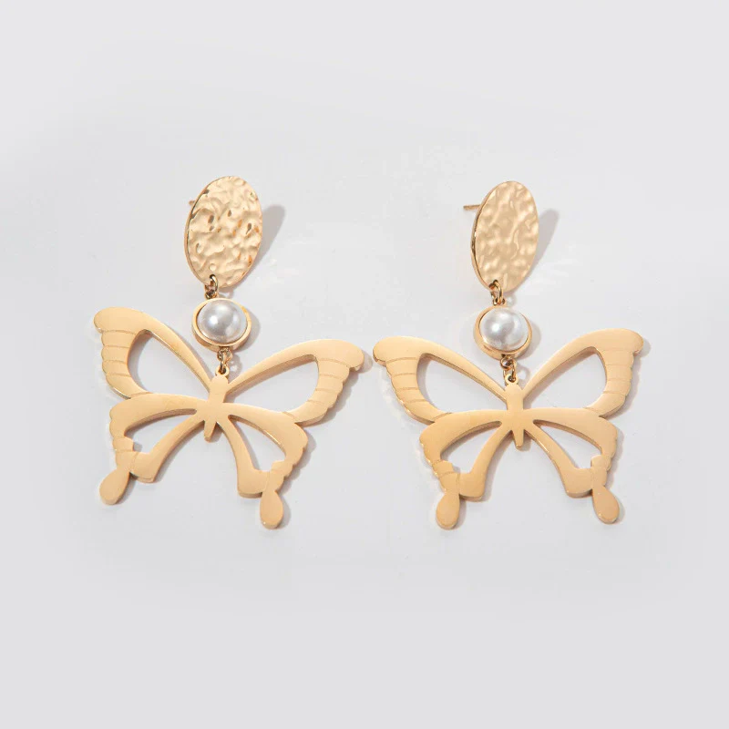 Wholesale Sweet Stainless Steel Gold Plated Butterfly Fashion Women's Earrings - Image 5