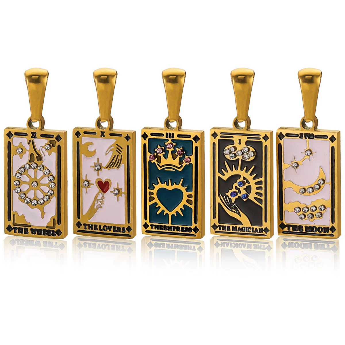 Wholesale Tarot Retro Pendant Jewelry Stainless Steel Rectangular Electroplating