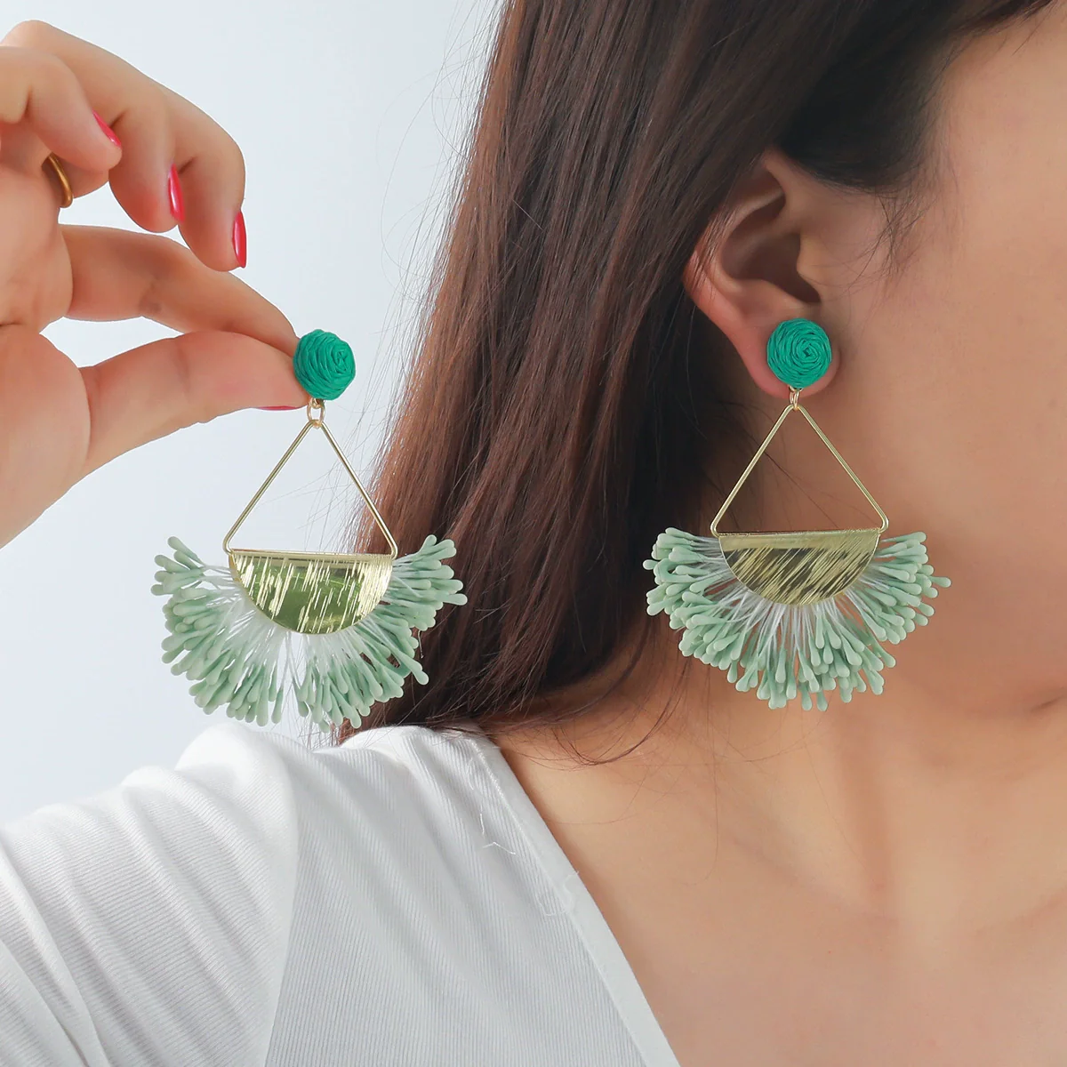Wholesale Tassel Earrings Zinc Alloy Geometric Hand Knitted Retro Style
