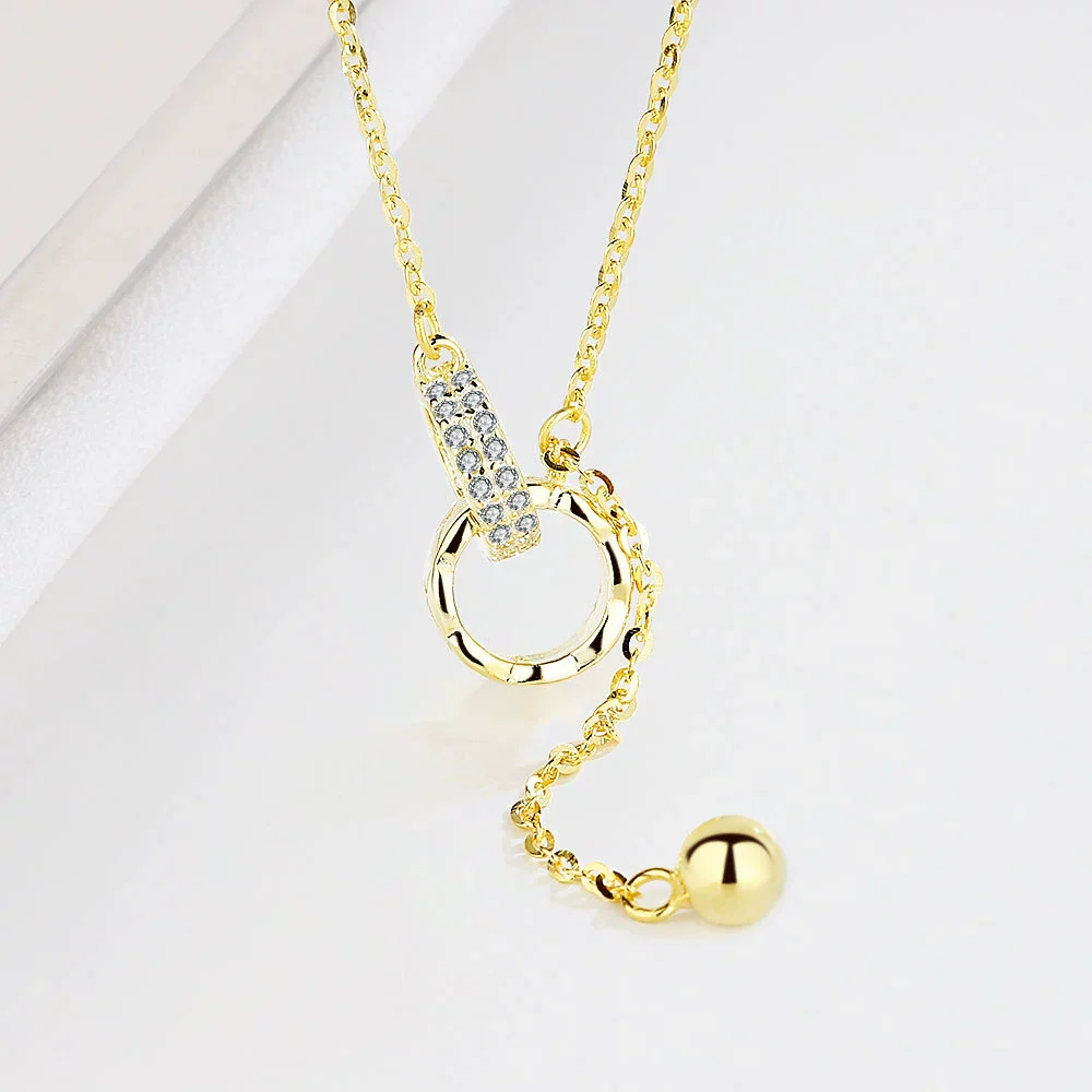 Wholesale Tassel Necklace Sterling Silver 925 Geometric Striped Electroplated Double Ring Loop Cross Chain For Women