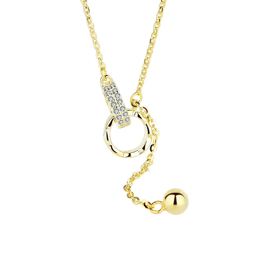 Wholesale Tassel Necklace Sterling Silver 925 Geometric Striped Electroplated Double Ring Loop Cross Chain For Women - Image 5