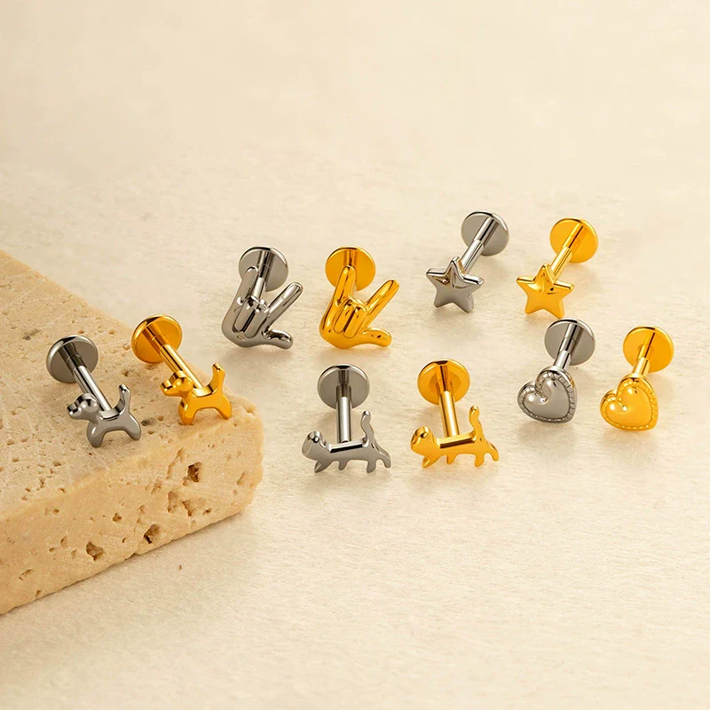 Wholesale Titanium Alloy Heart Shape Piercing Jewelry For Women Electroplated Inner Tooth Screw Rod Lip Nail Ear Bone Nail - Image 3