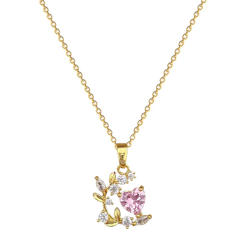 Wholesale Titanium Steel And Copper Geometric Love Leaf Zircon Diamond Necklace For Women - Image 5